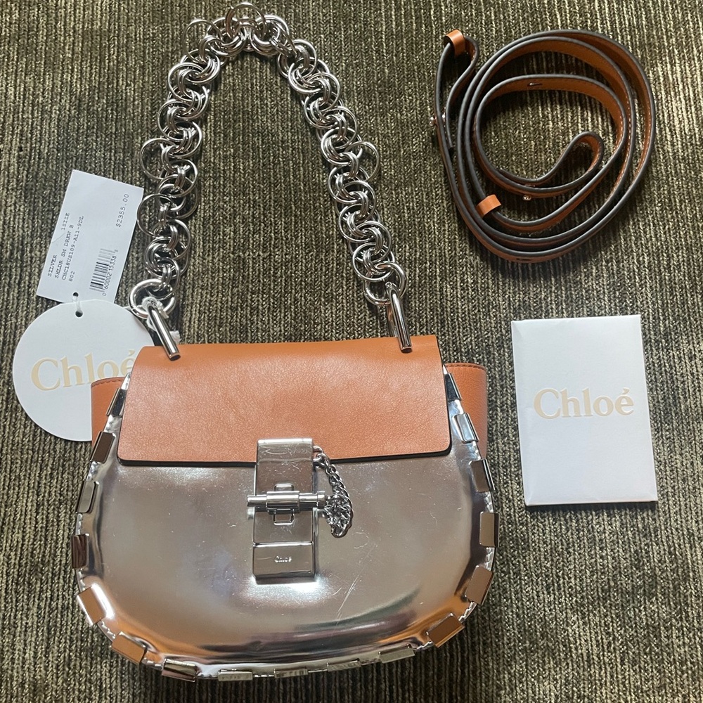 Chloe Silver and Tan Crossbody Bag